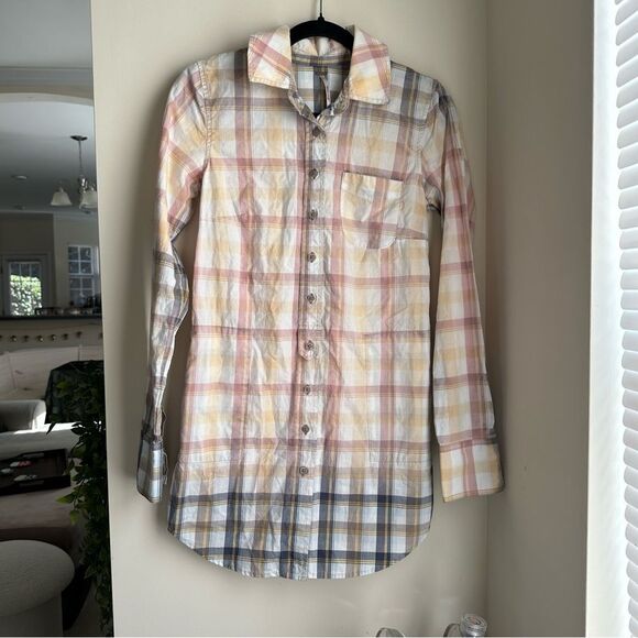 Free People size 4 white pink/yellow/purple flannel button down dress - Picture 1 of 10